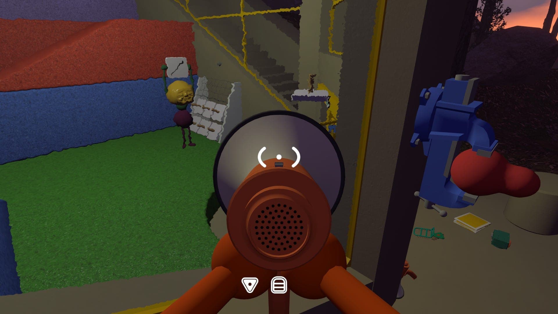 A player holding up a puzzle piece inside the second Golden Head puzzle in Big Walk.