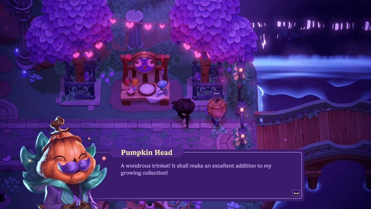 Gifting to Pumpkin Head in Moonlight Peaks.