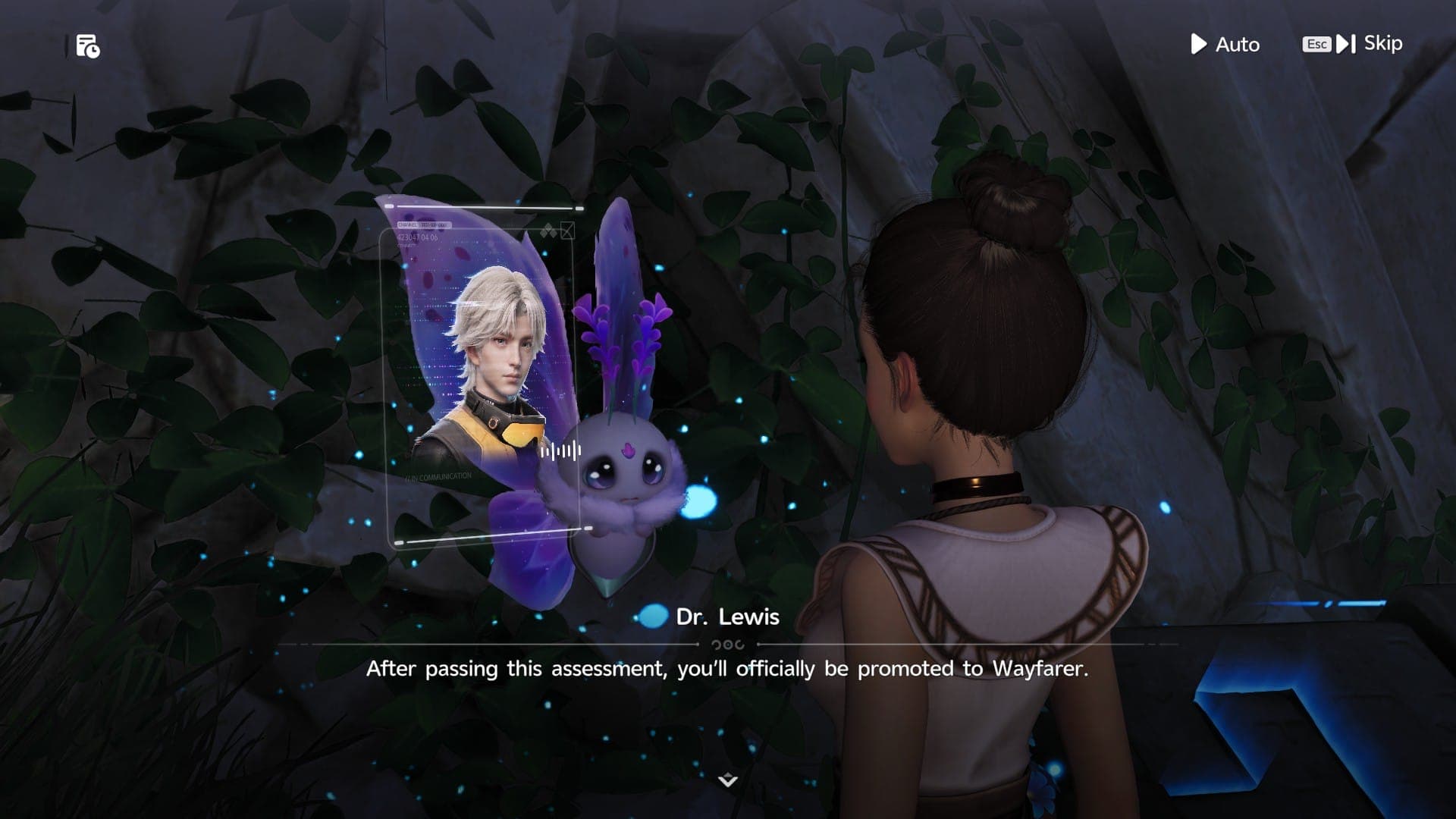 Talking to Dr. Lewis about the Wayfarer I promotion in Aniimo.