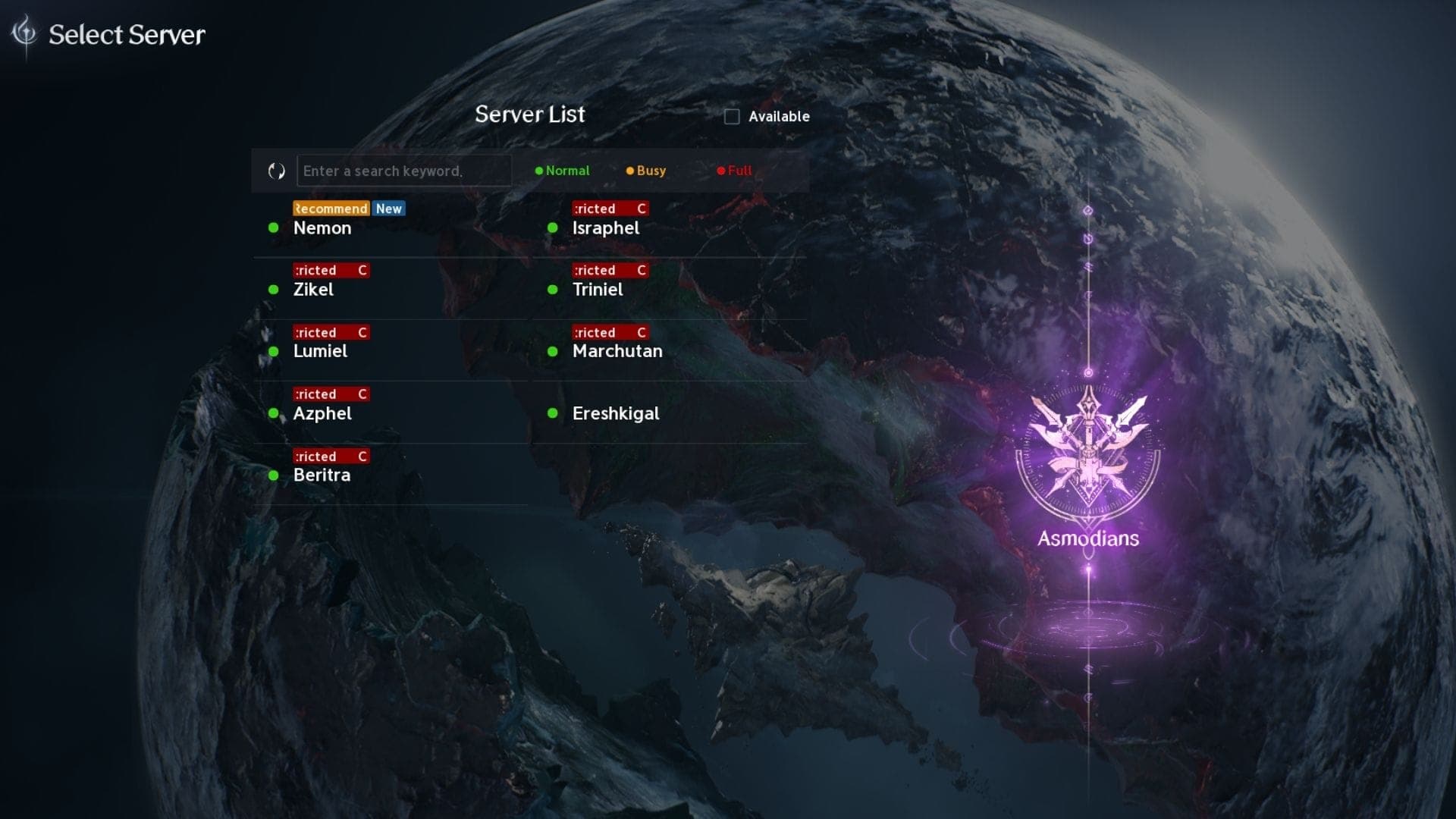 Server choice in Aion 2