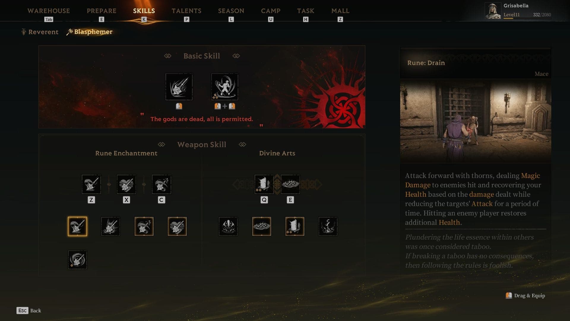 Blasphemer Seer Build Skills 