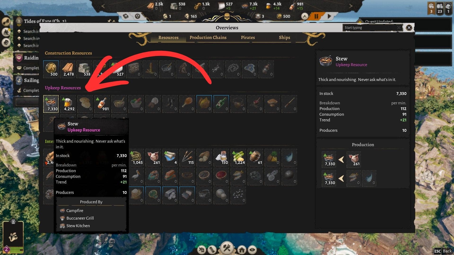 Corsair Cove Upkeep Resources
