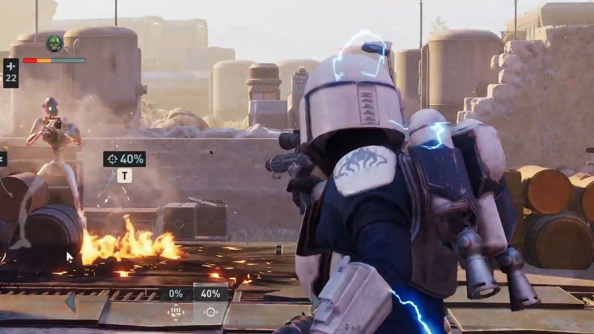 Droid being shot by pistol in SWZC