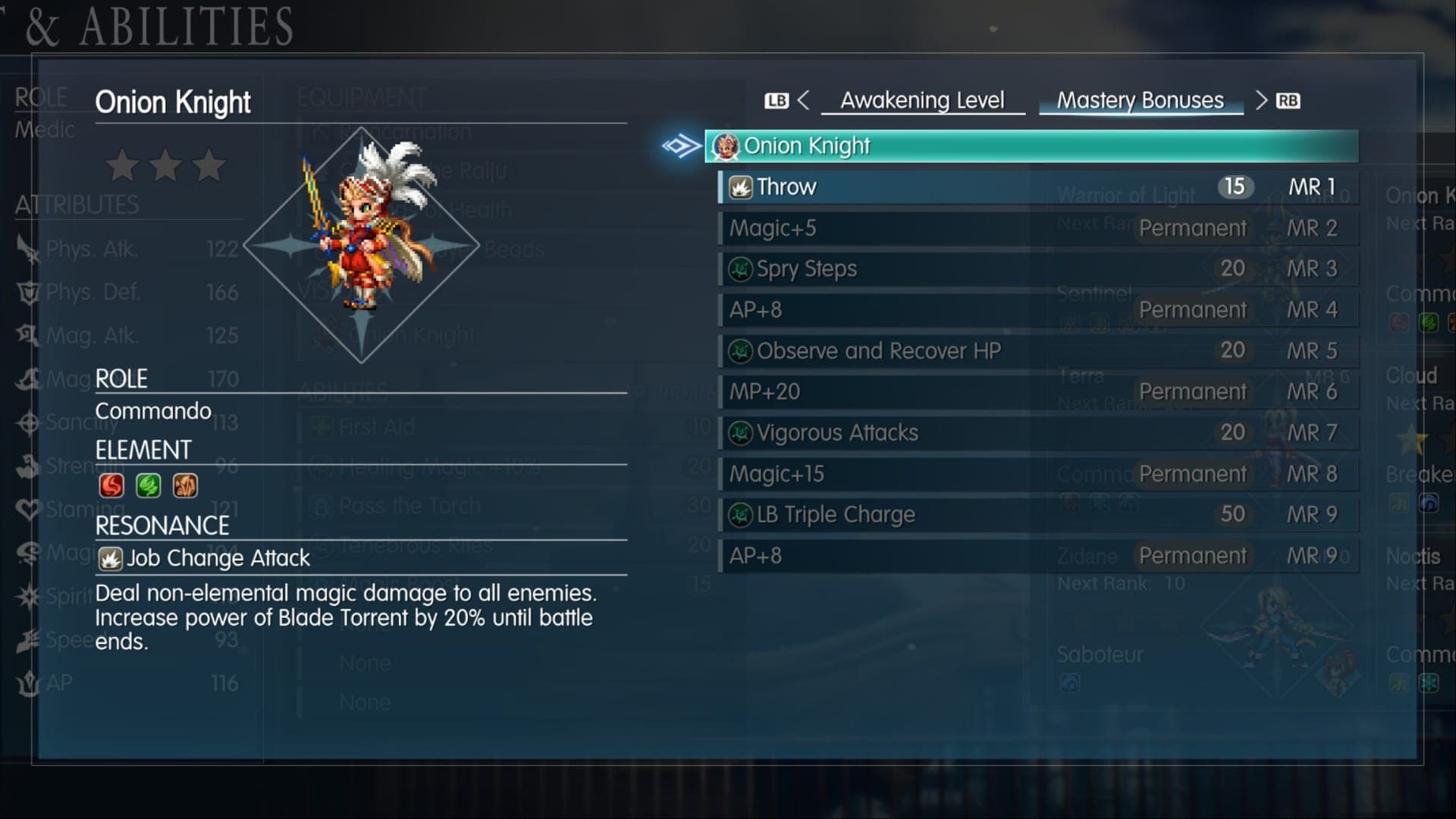Final Fantasy Resonance Onion Knight abilities menu