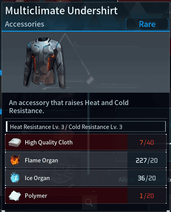 Multiclimate Undershirt Crafting Requirements