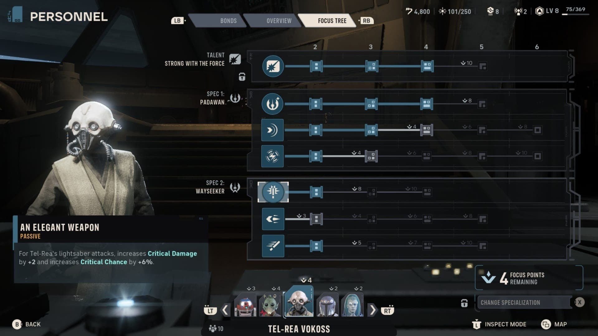 Star Wars Zero Company Tel-Rea Skills Menu