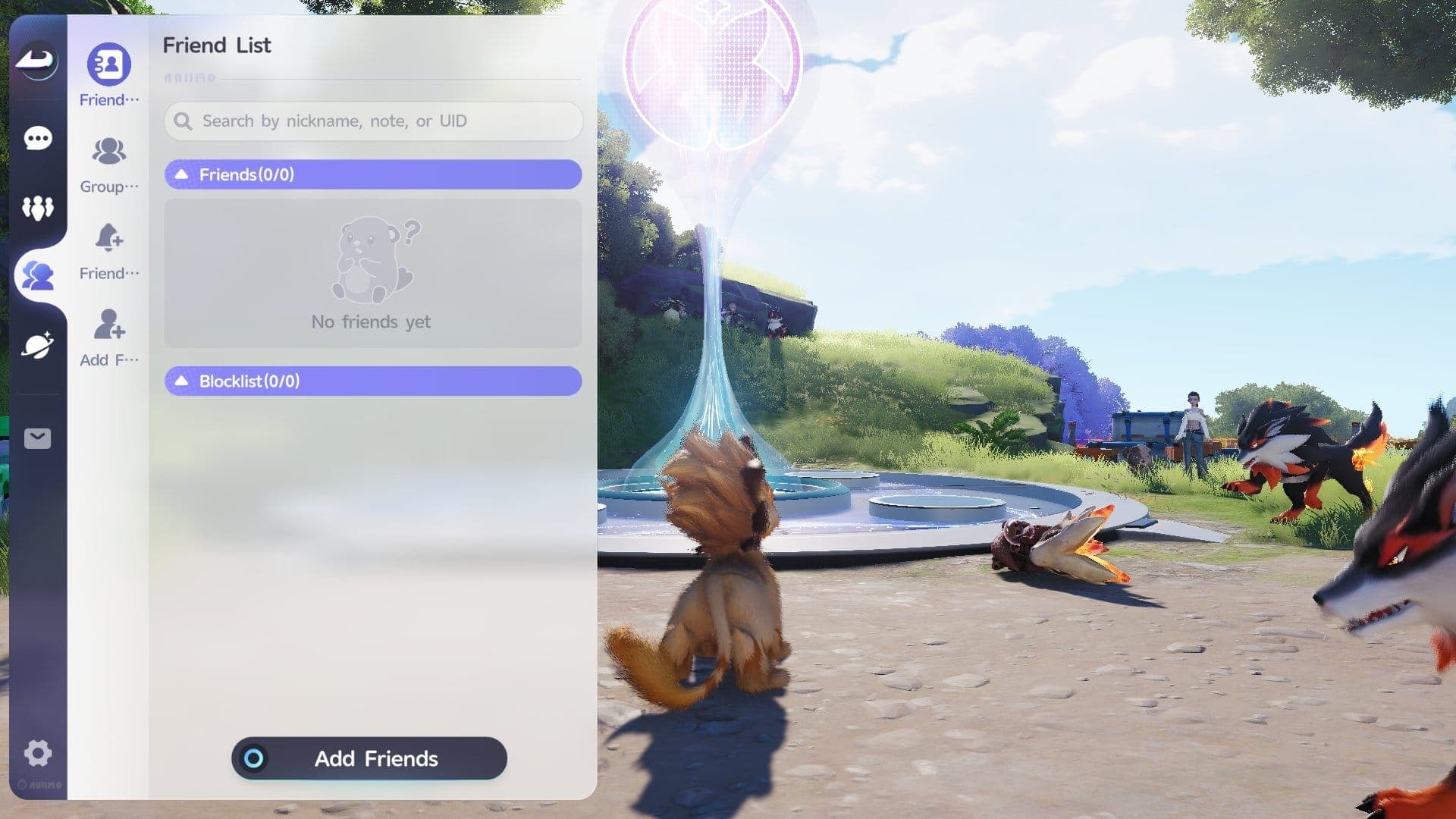 Progress with the main story before unlocking the Friends and Party features for Aniimo.