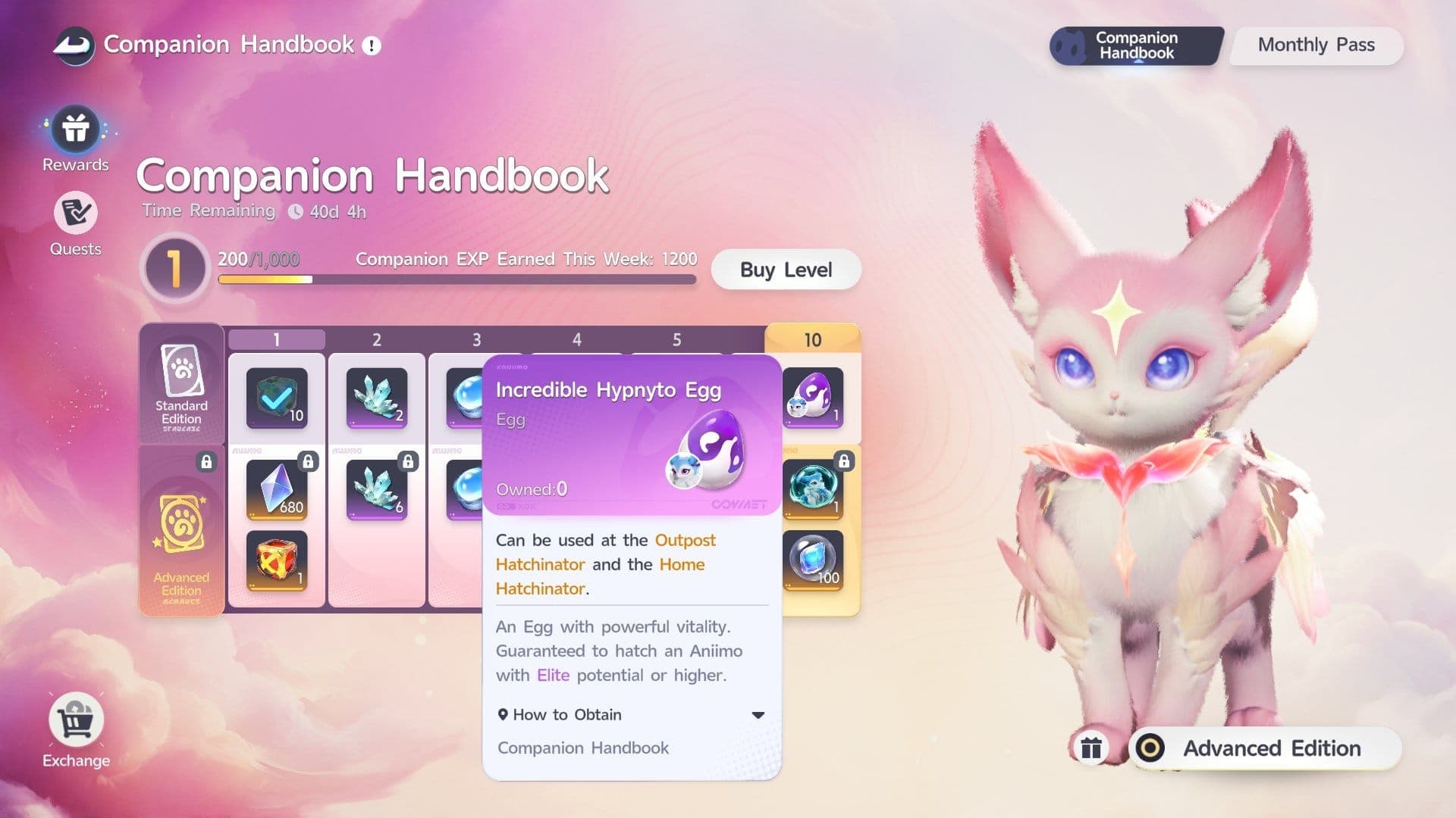 Complete Daily Activities as well as the weekly and seasonal quests to earn EXP towards the Companion Handbook to claim a free Hypnyto.