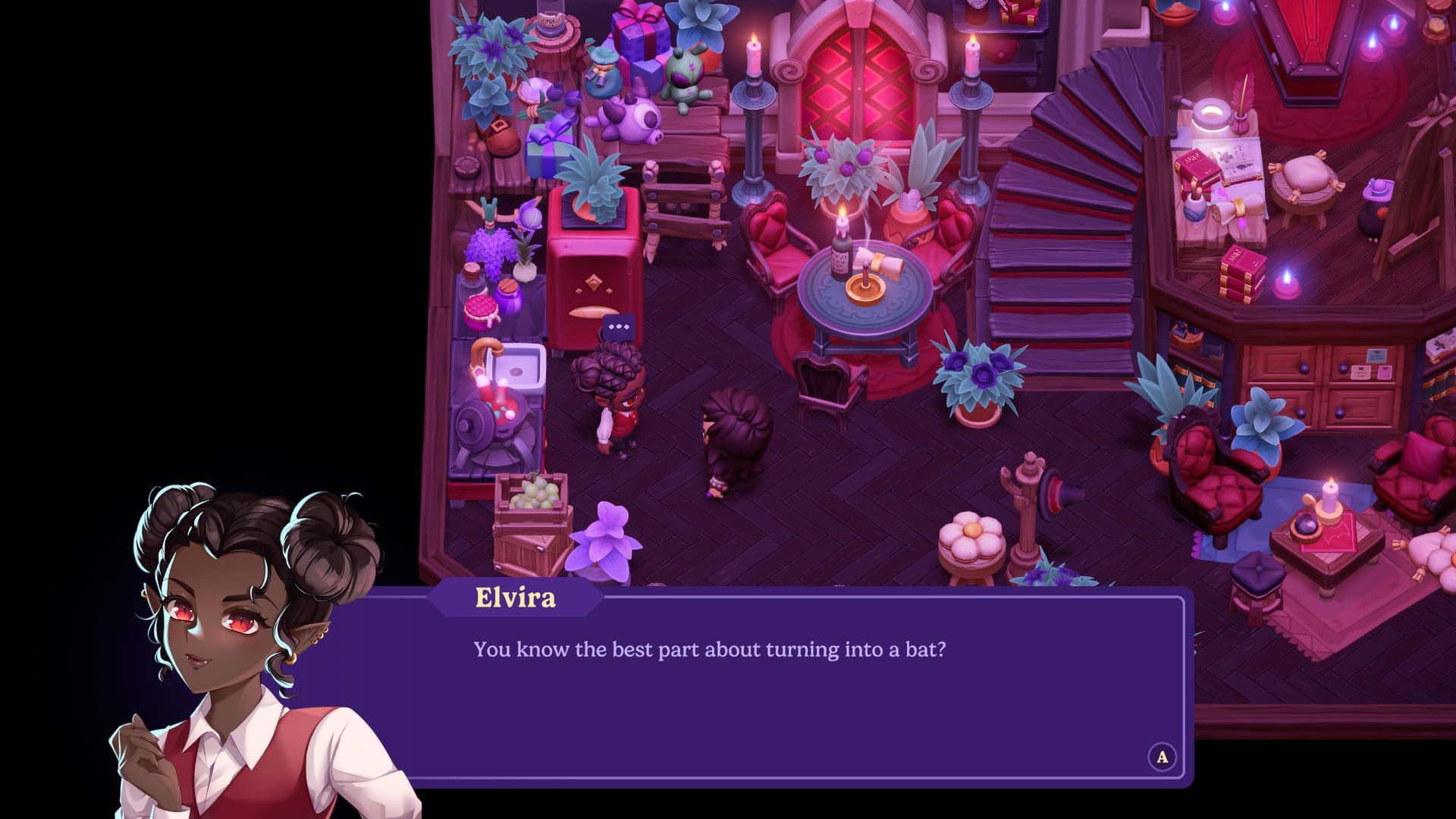 Elvira talking to player.