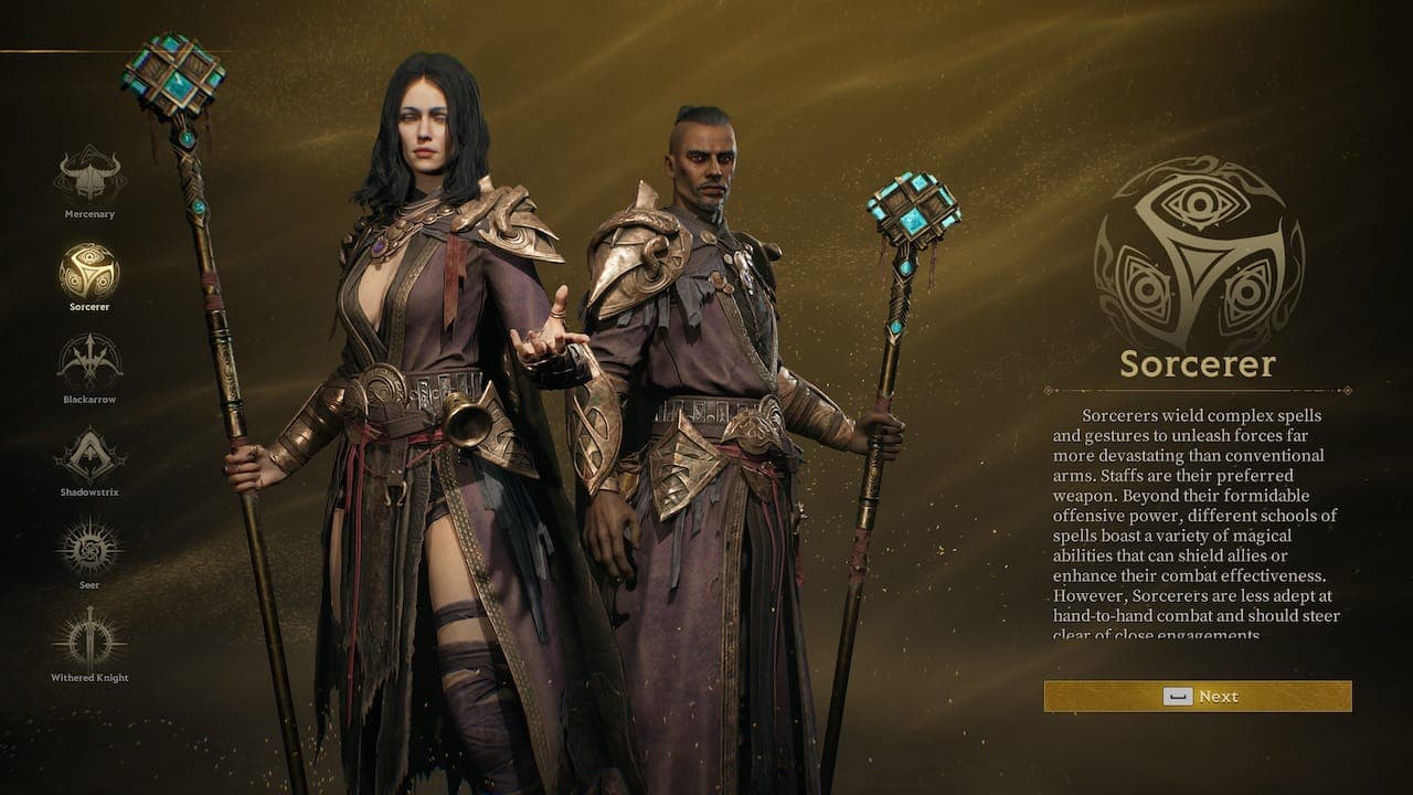 Sorcerer class in Mistfall Hunter