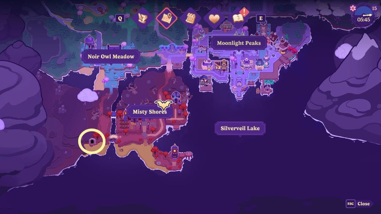 Ore cave map location in Moonlight Peaks.