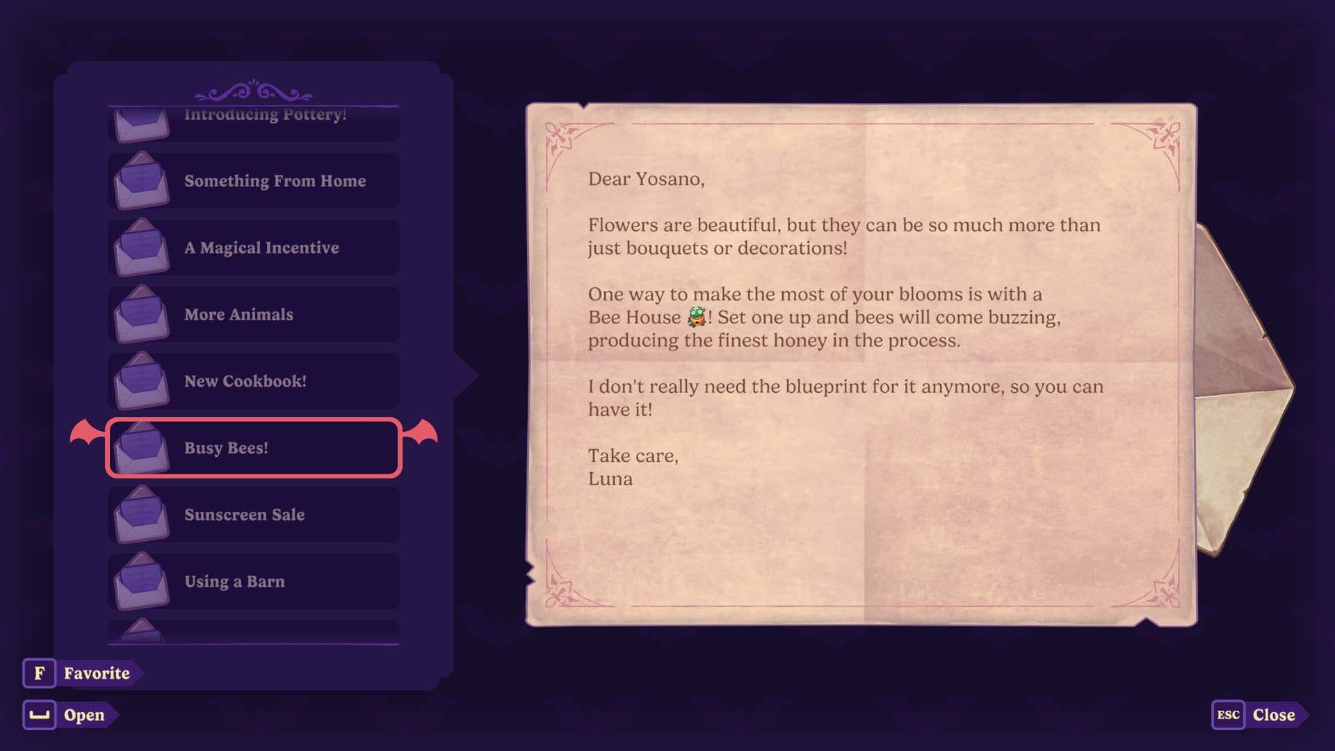 Moonligth Peaks Luna's Letter