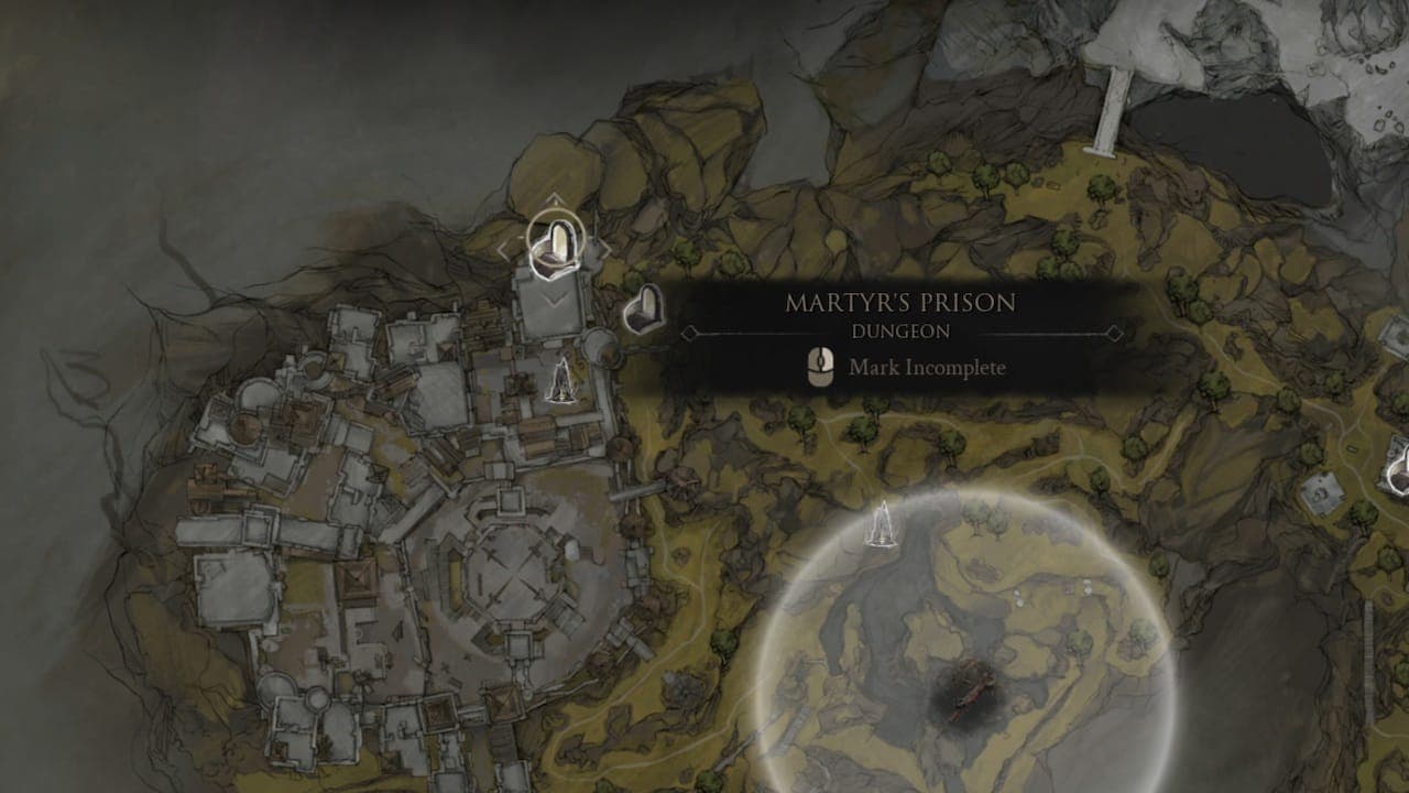Martyr's Prison dungeon map location in Mortal Shell 2.