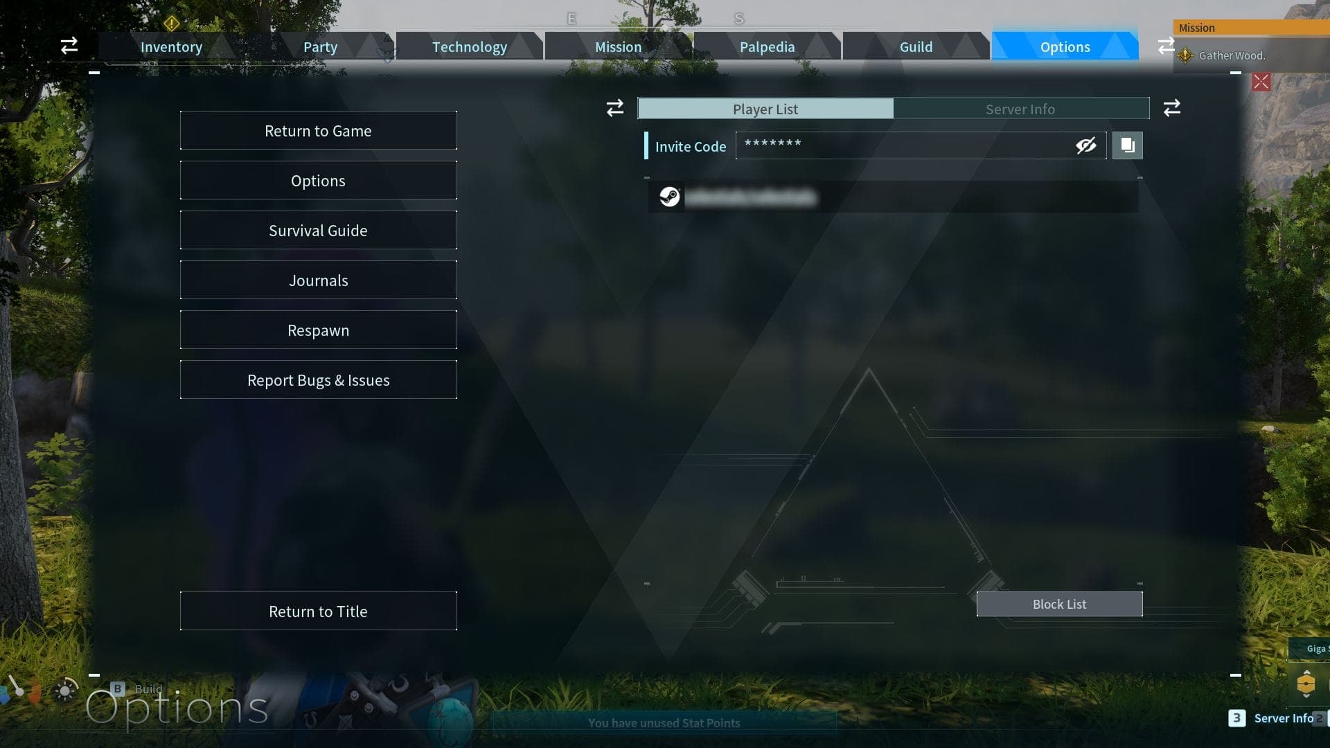 Palworld options screen