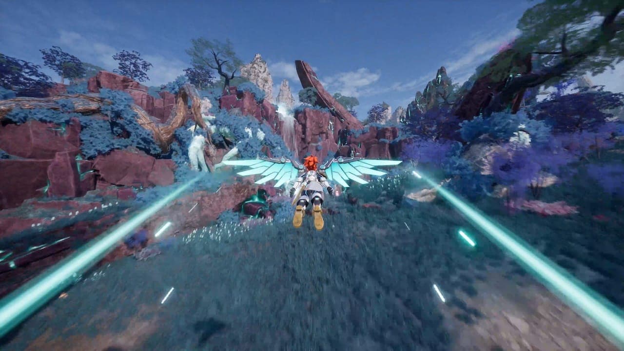 Flying with Wing Pack in Palworld.