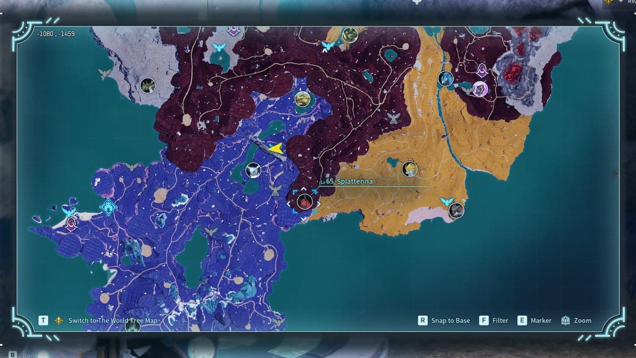 Splatterina boss map location in Palworld.