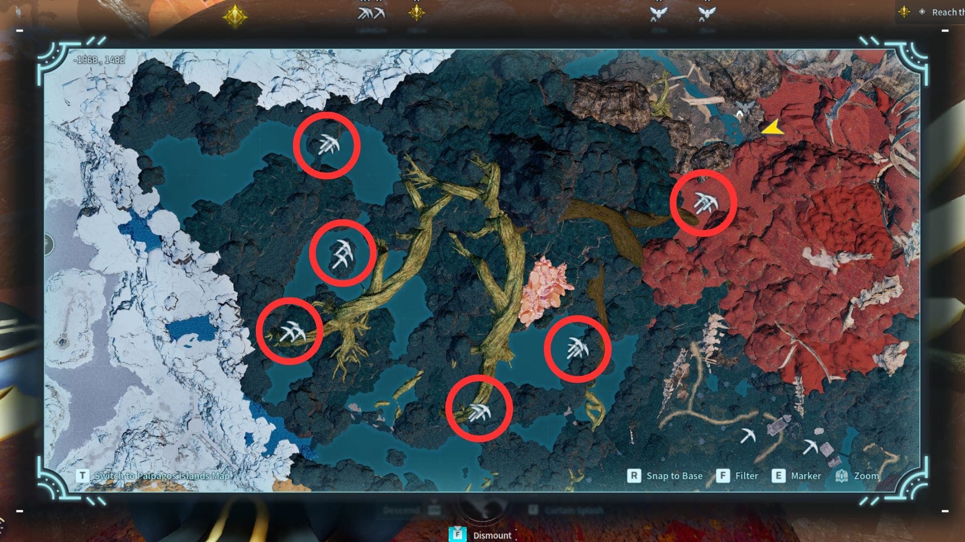 Paloxite ore locations in World Tree center in Palworld.