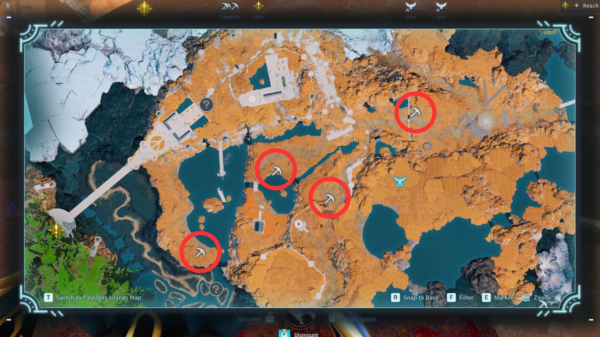 Paloxite ore locations in Gilded City Ruins in Palworld.