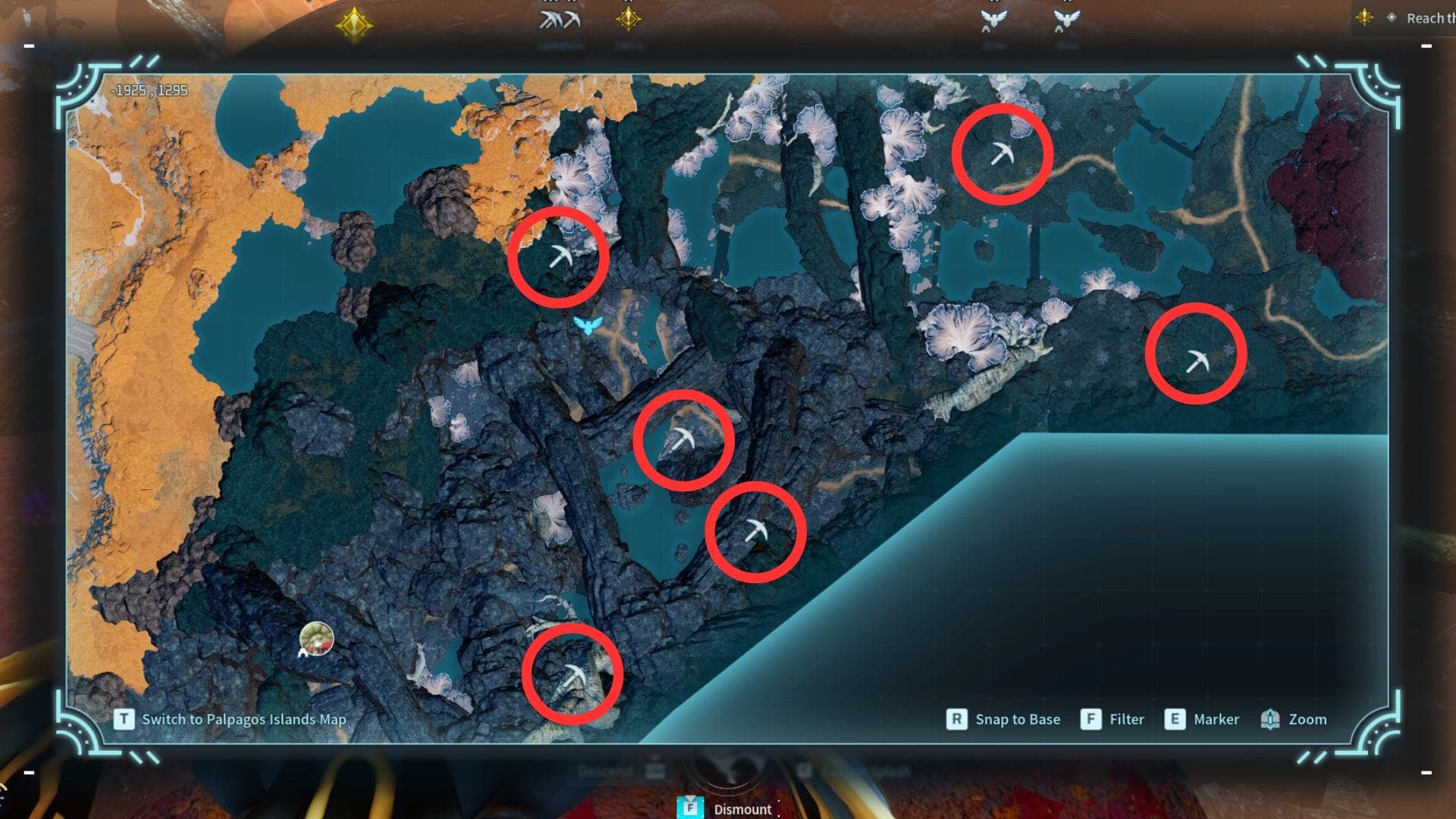 Paloxite ore locations in Spore Cloister in Palworld.