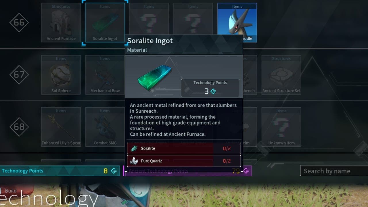 Soralite Ingot recipe in Palworld.